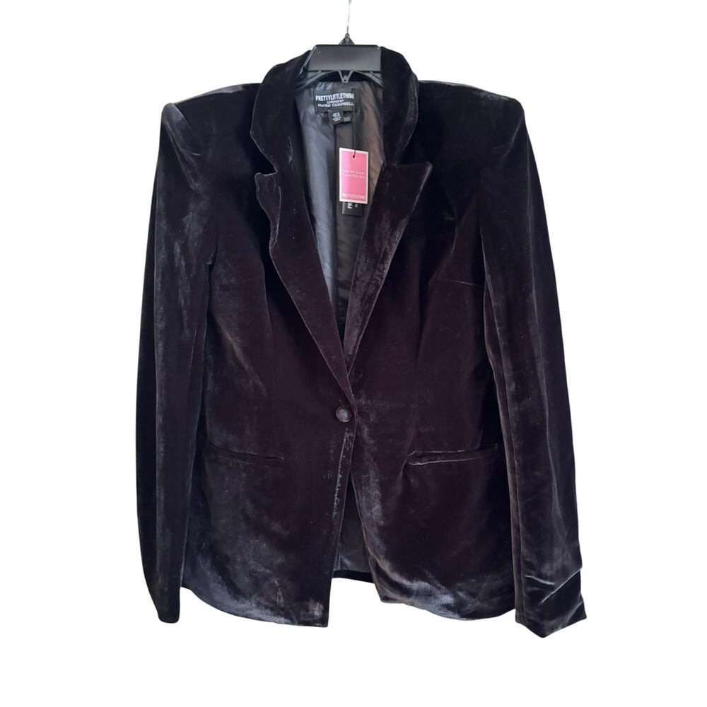 NWT Pretty Little Thing Naomi Campbell Black Velvet Blazer Jacket Size 10